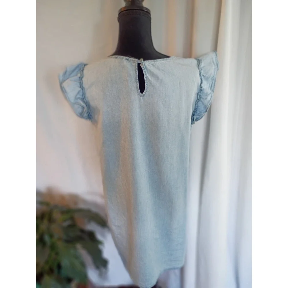 As U Wish Womens Light Wash Chambray Ruffle Sleeve Shift Mini Dress Blue Size M - Picture 3 of 7